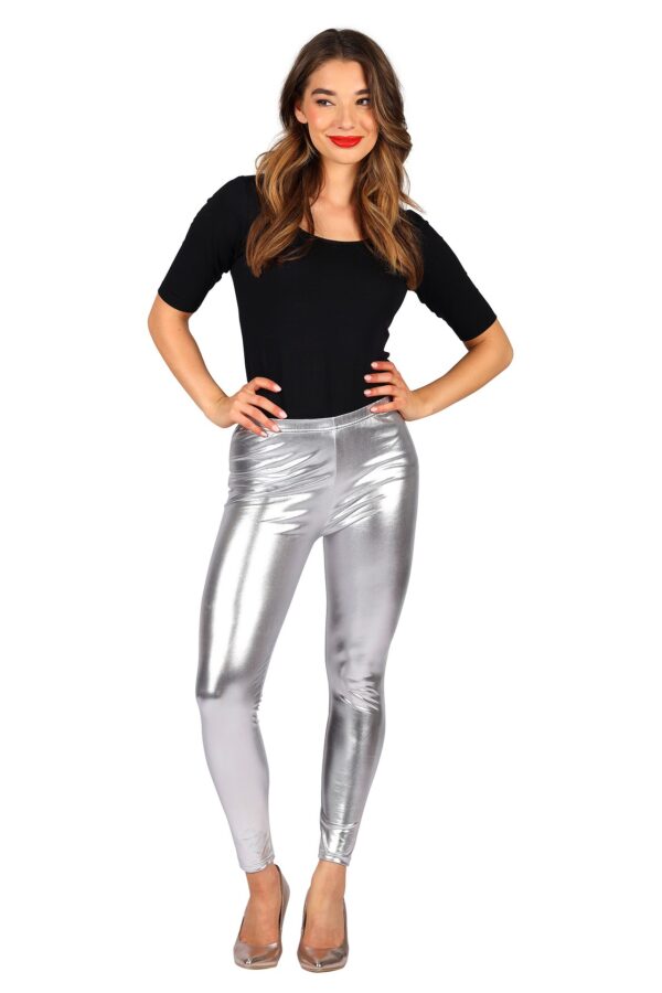 Metallic-Leggings, Silber L/XL