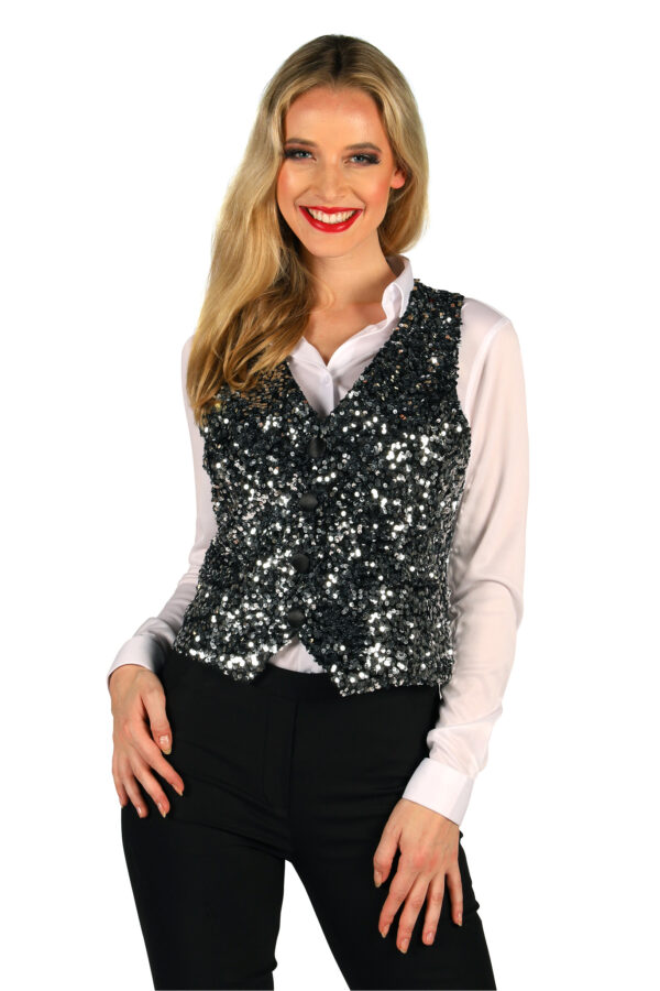 Damen-Weste Pailetten Silber Gr.XL